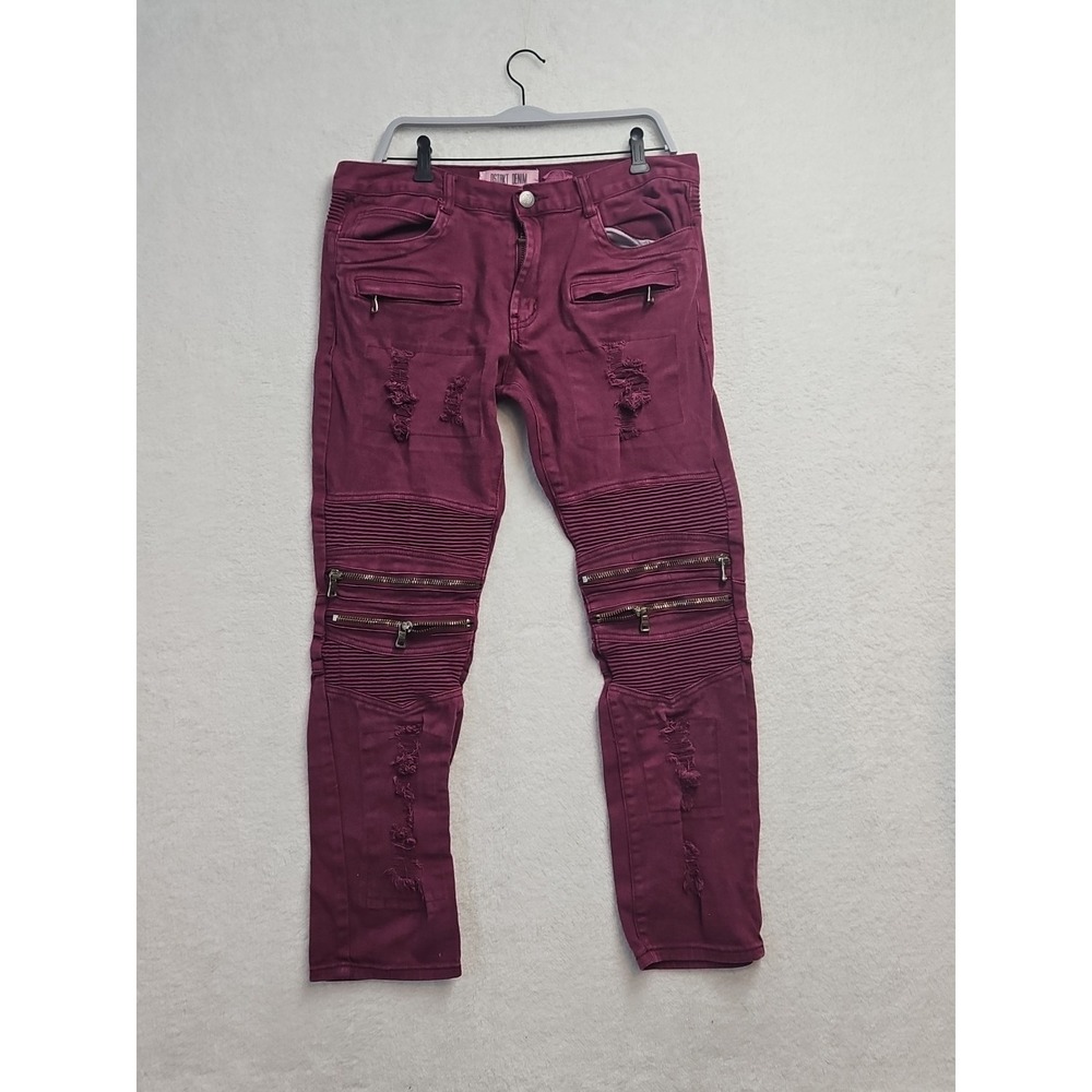 Dstakt Red Denim Jeans Men's Size 38x32 Straight Leg Hip Hop Graffiti Y2K Retro